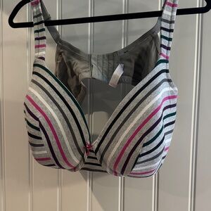 Cacique Striped Bra - Gray, Pink, Black